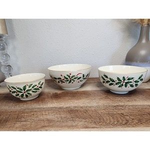 Lenox Holiday Nesting Bowls, Set of 3, Christmas Serving Dishes Bowls New